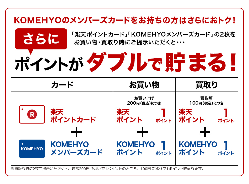 KOMEHYOのメンバーズカードをお持ちの方はさらにおトク！さらにポイントがダブルで貯まる！
