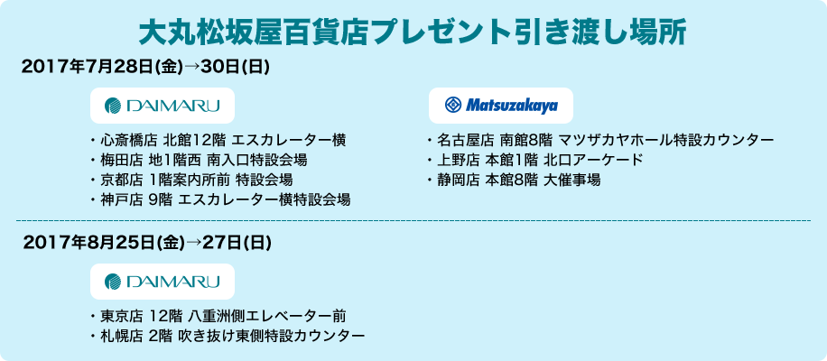 大丸松坂屋百貨店プレゼント引き渡し場所